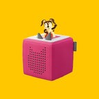 Toniebox Audio Player on a yellow background