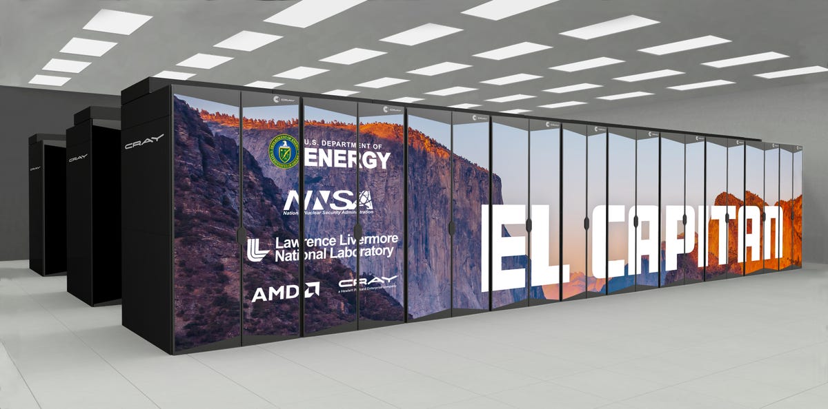 The El Capitan supercomputer, built by HPE's Cray supercomputing division with processors from AMD, should get to work at Lawrence Livermore National Laboratory in 2023.