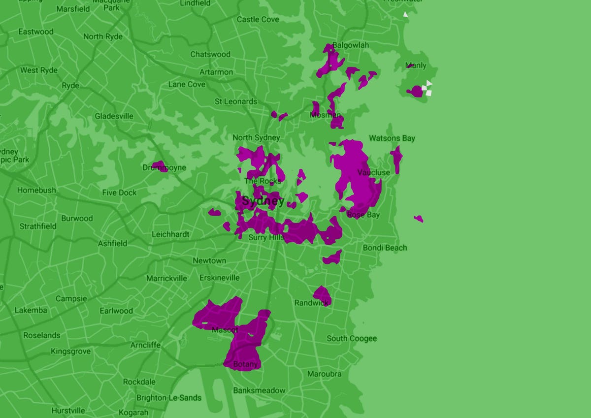 Map showing Telstra's planned 5G coverage by the end of June 2019