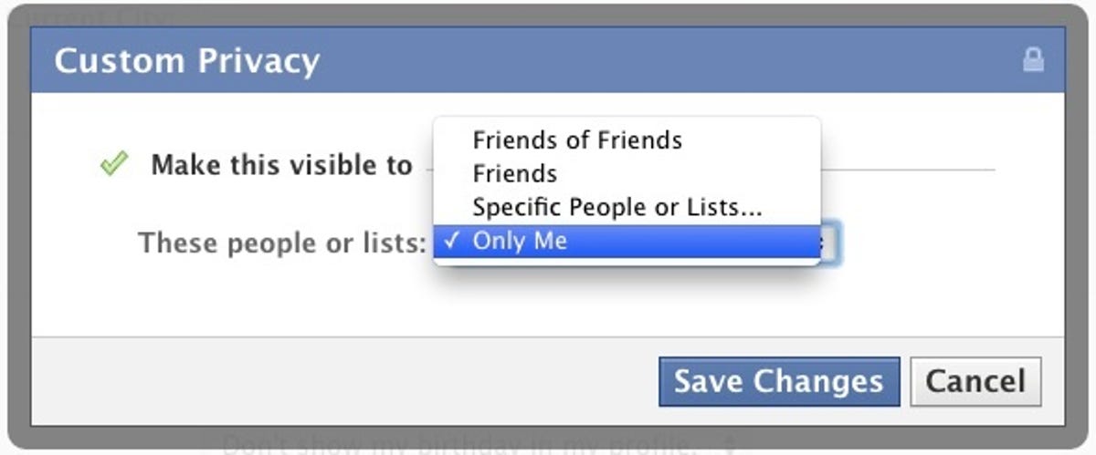 Facebook Edit Profile custom-view options