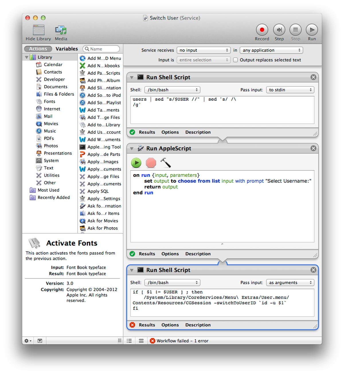 User account menu in OS X