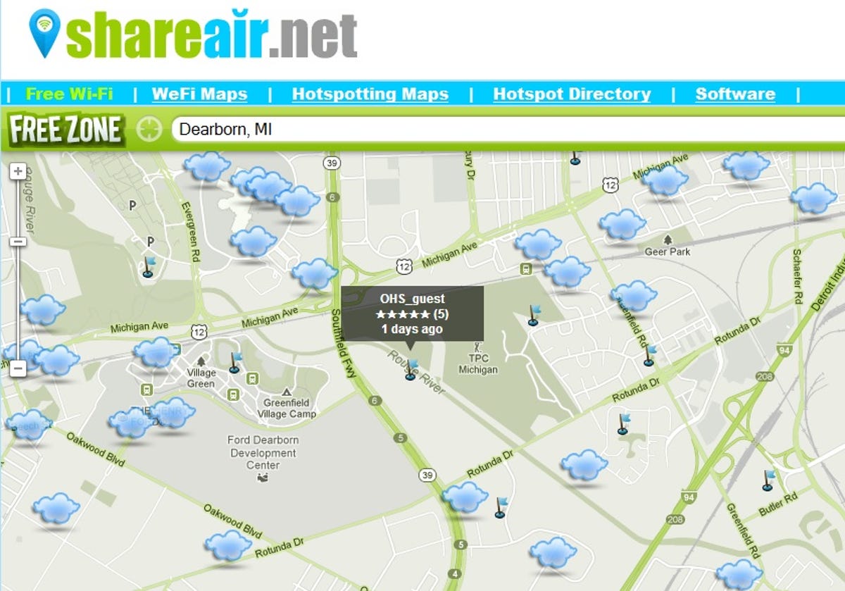 Shareair.net map of open wireless access points