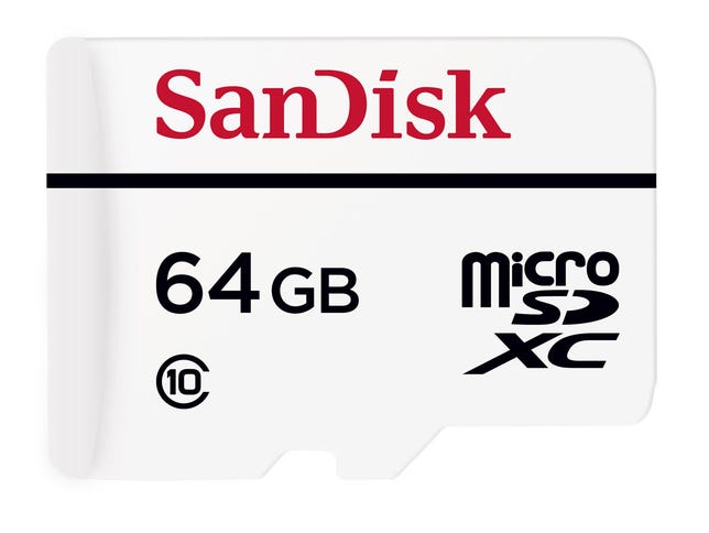 SanDisk's 32GB and 64GB high-endurance microSD cards are designed for dashcams and home security systems that face temperature extremes and heavy use writing video data.
