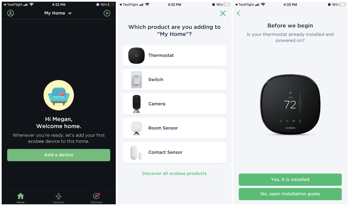 Setting things up in the Ecobee app
