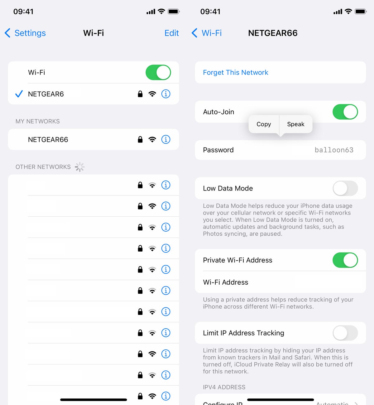 Wi-Fi network settings in iOS 16