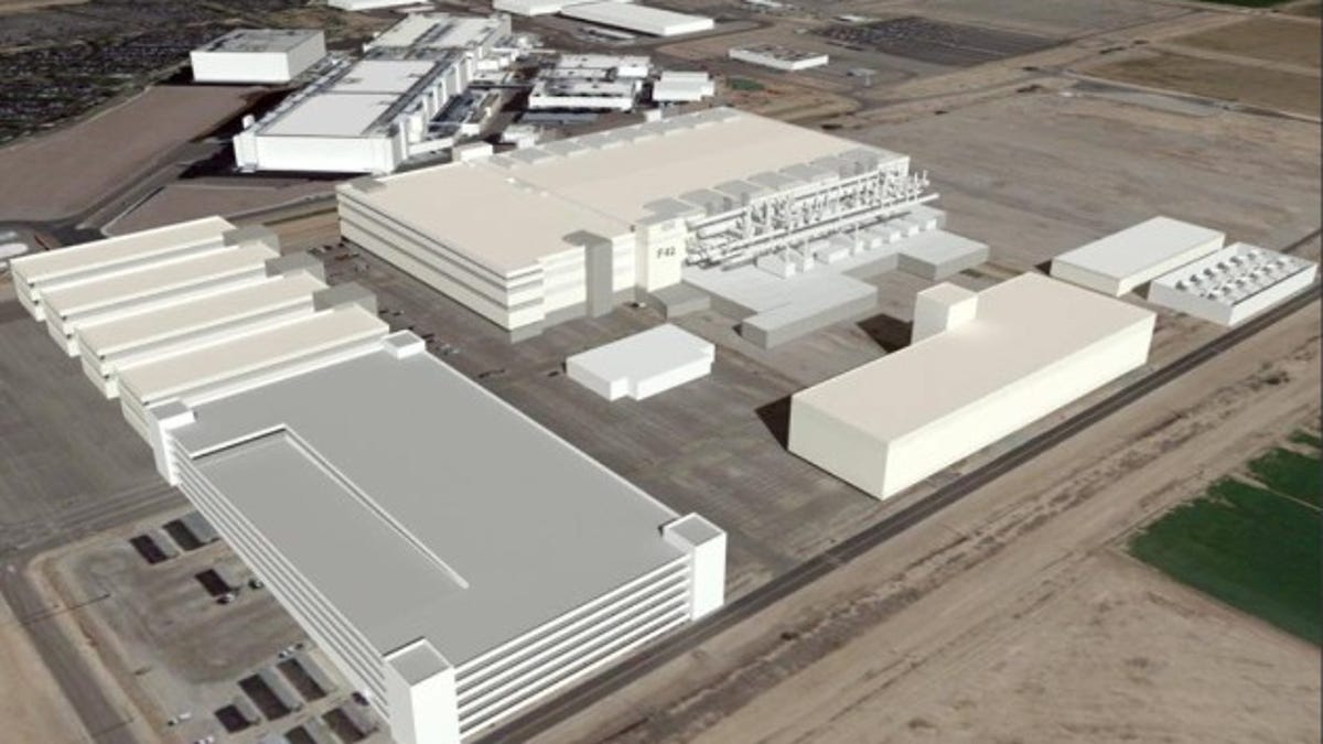 Artist's rendering of the $5 billion new chip manufacturing facility and support buildings to be built at Intel's site in Chandler, Ariz. President Obama will visit the site on Wednesday.