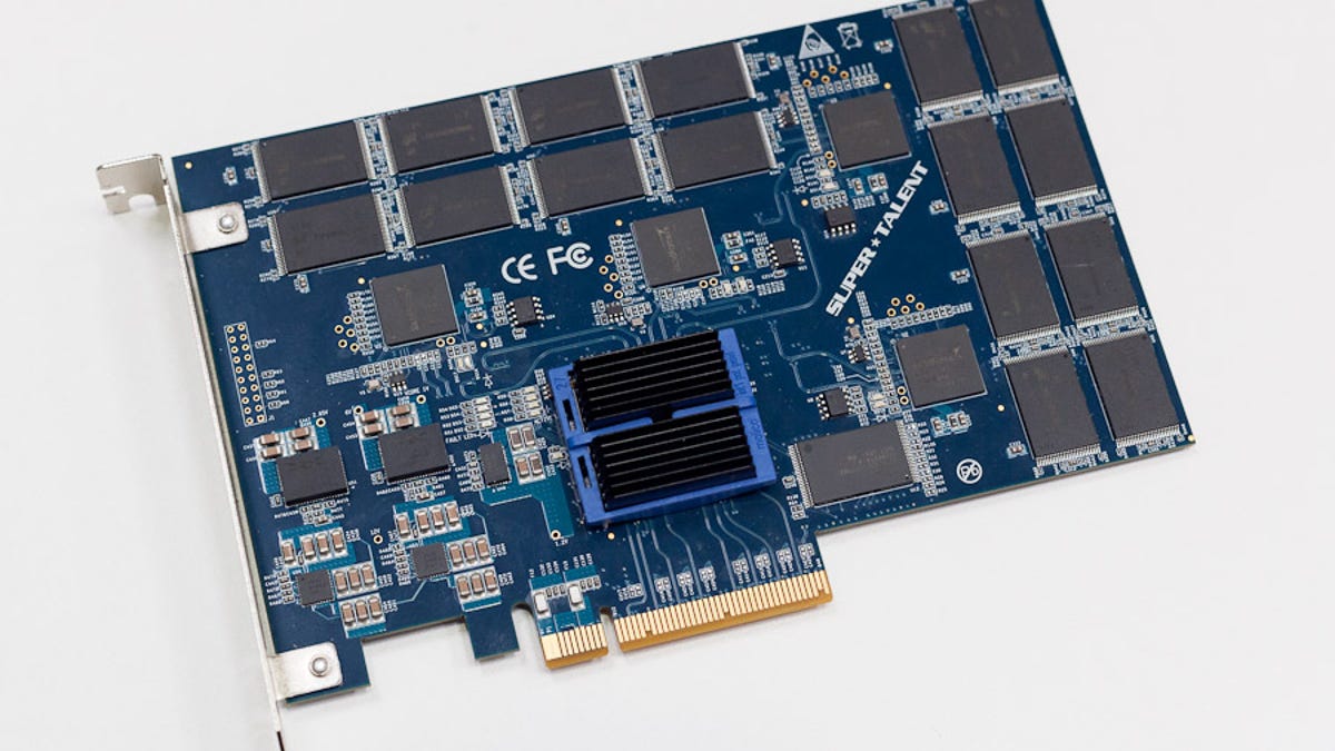 SuperTalent's forthcoming RAIDDrive UpStream is a PCIe-based system with an array of four SSDs for high performance. The company showed it off at CeBIT.