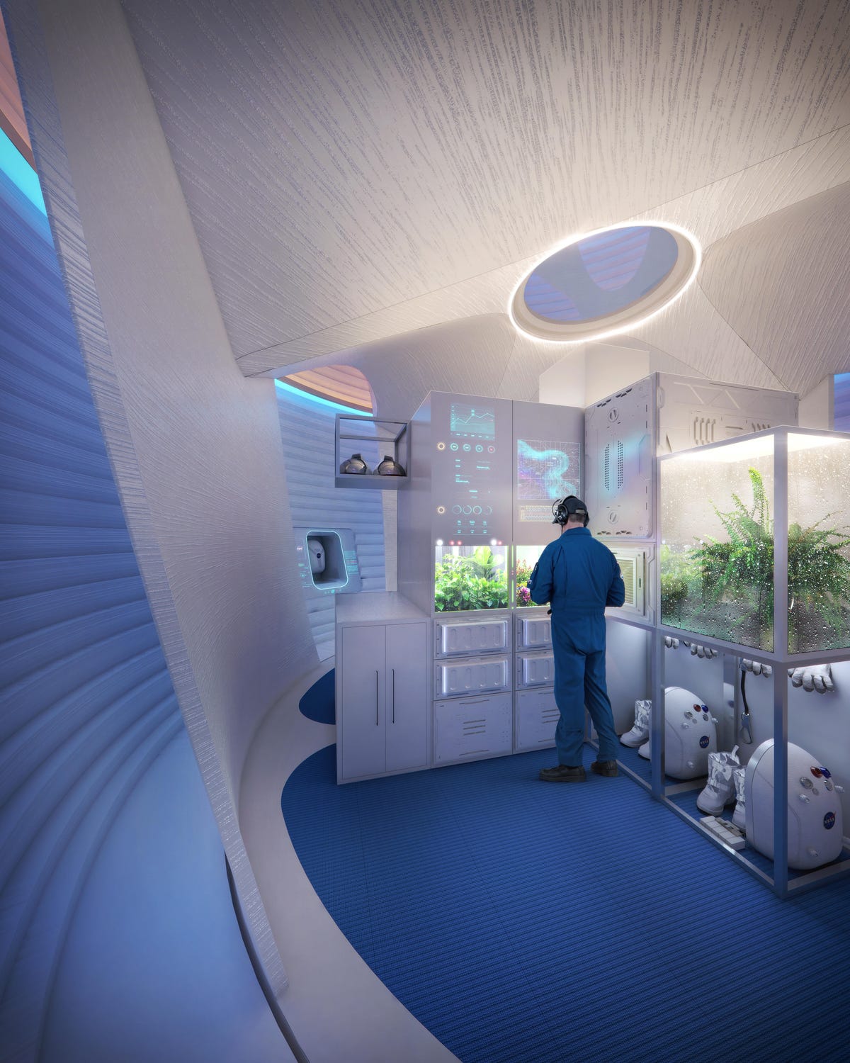 Marsha's double-walled structure also helps the habitat withstand the pressures of being in space. The Martian atmosphere outside is much thinner than the Earth-like atmosphere inside, so AI SpaceFactory had to design for internal air pressure. That double-walled design stops the habitat from expanding out like a balloon.