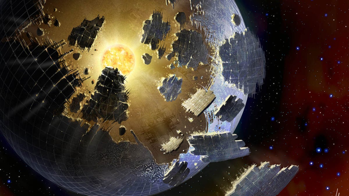 Artist's representation of a crumbling Dyson sphere.