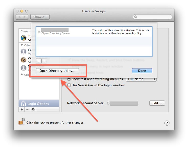 Directory Utility access location in OS X
