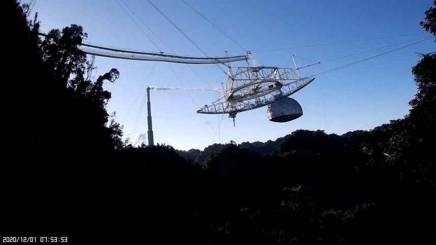 The Arecibo radio telescope's collapse was caught close-up by a drone