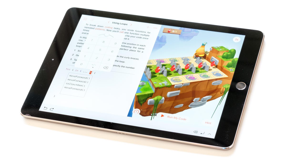 Apple's Swift Playgrounds programming tutorial app running on an iPad Pro.