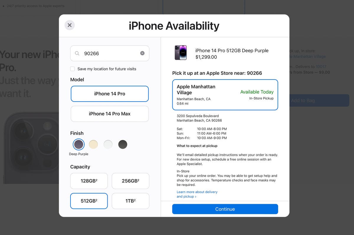 Fonction de disponibilité de l'iPhone sur le site Web d'Apple