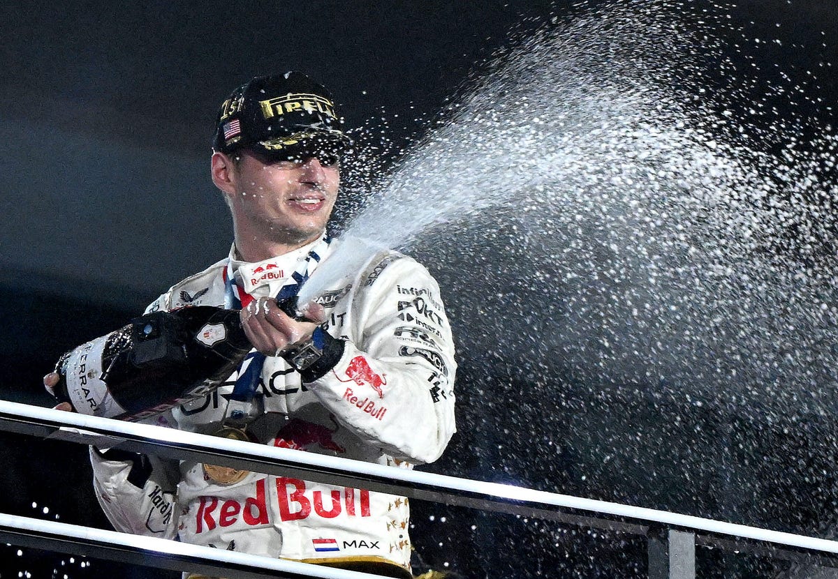 Max Verstappen sprays champagne