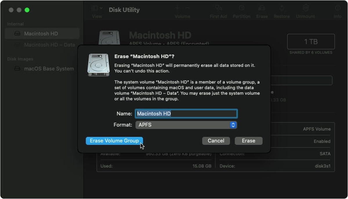 Instructions to erase Macintosh HD