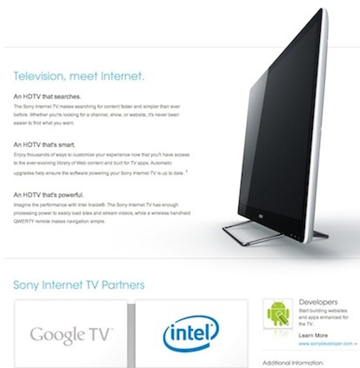 A TV? A computer? The Intel and Android logos on this Sony Internet TV Web page imply computer, not TV necessarily.