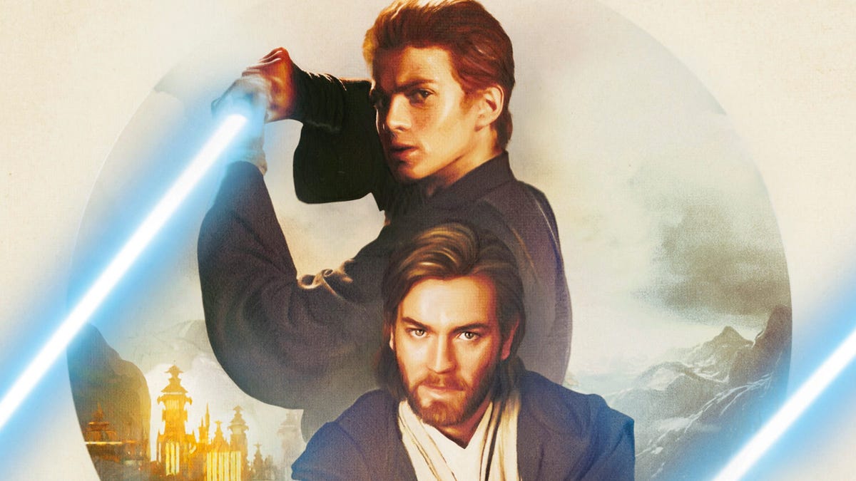 Anakin Skywalker and Obi-Wan Kenobi wield their blue lightsabers on the Star Wars: Brotherhood cover (promo crop)