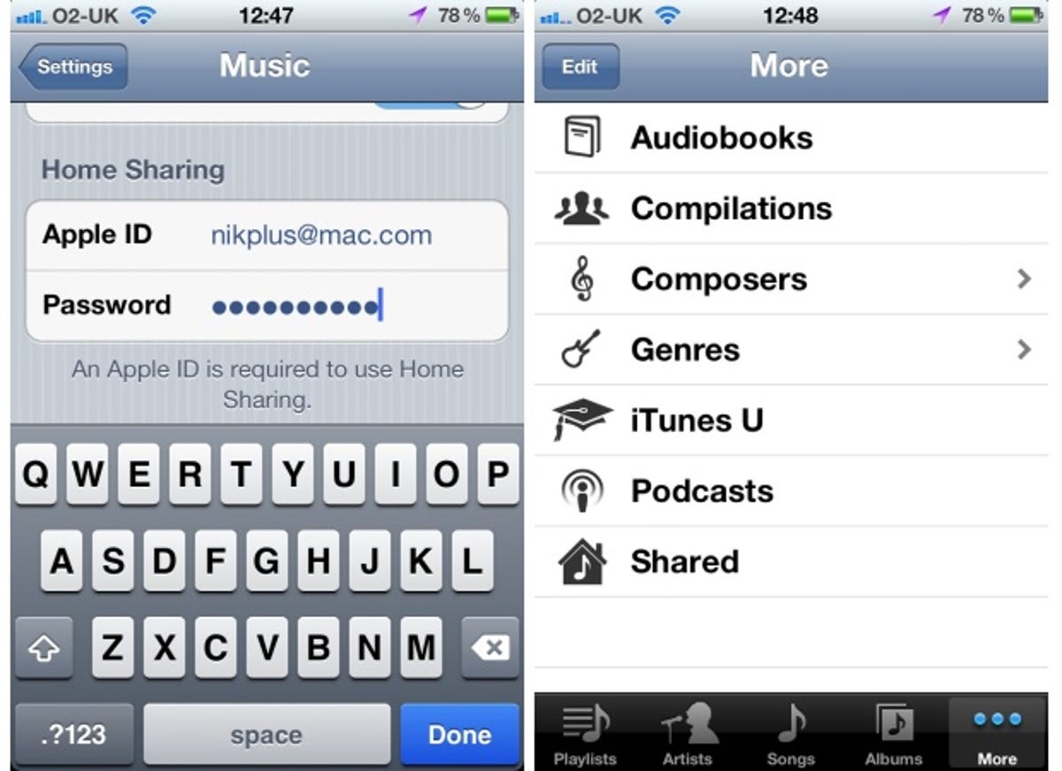 iOS 5 home sharing settings