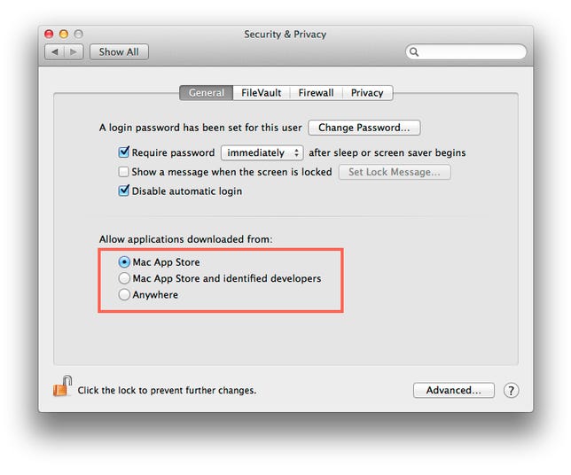 Gatekeeper settings in OS X
