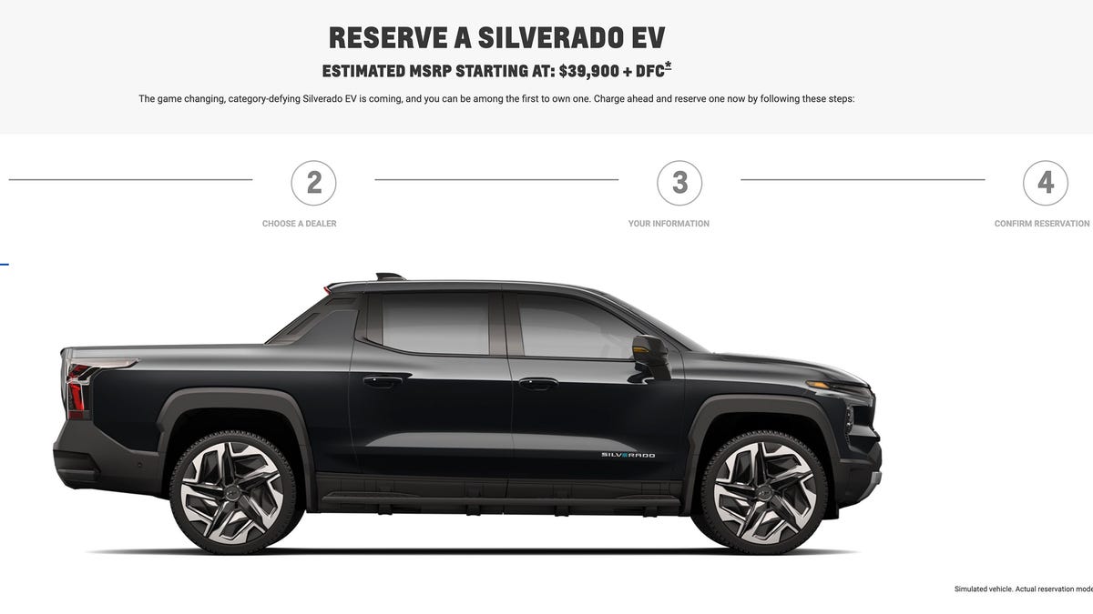 Chevy Silverado EV reservations screen