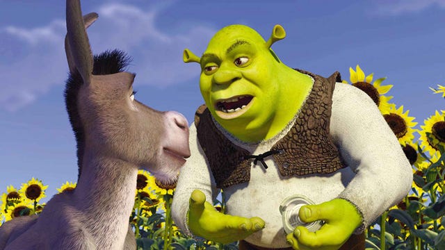 Shrek and Donkey face each other