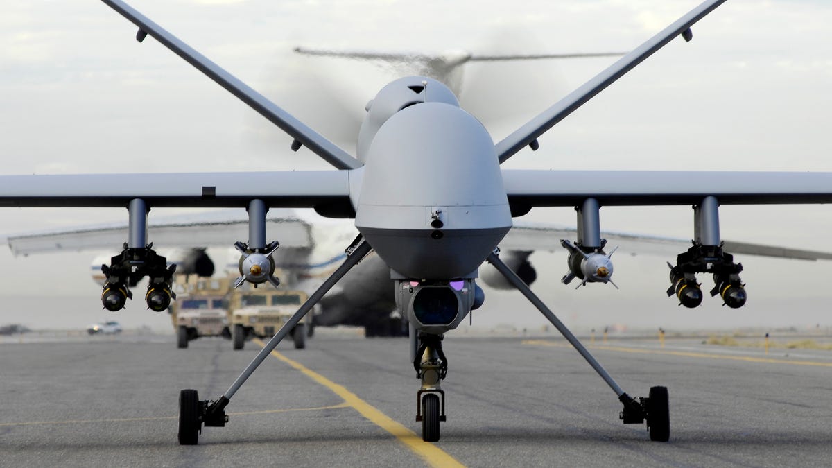 The U.S. military flies this MQ-9 Reaper and other unmanned aerial vehicles abroad. Congress is now poised to require disclosure of whether they&apos;re being used for domestic surveillance.