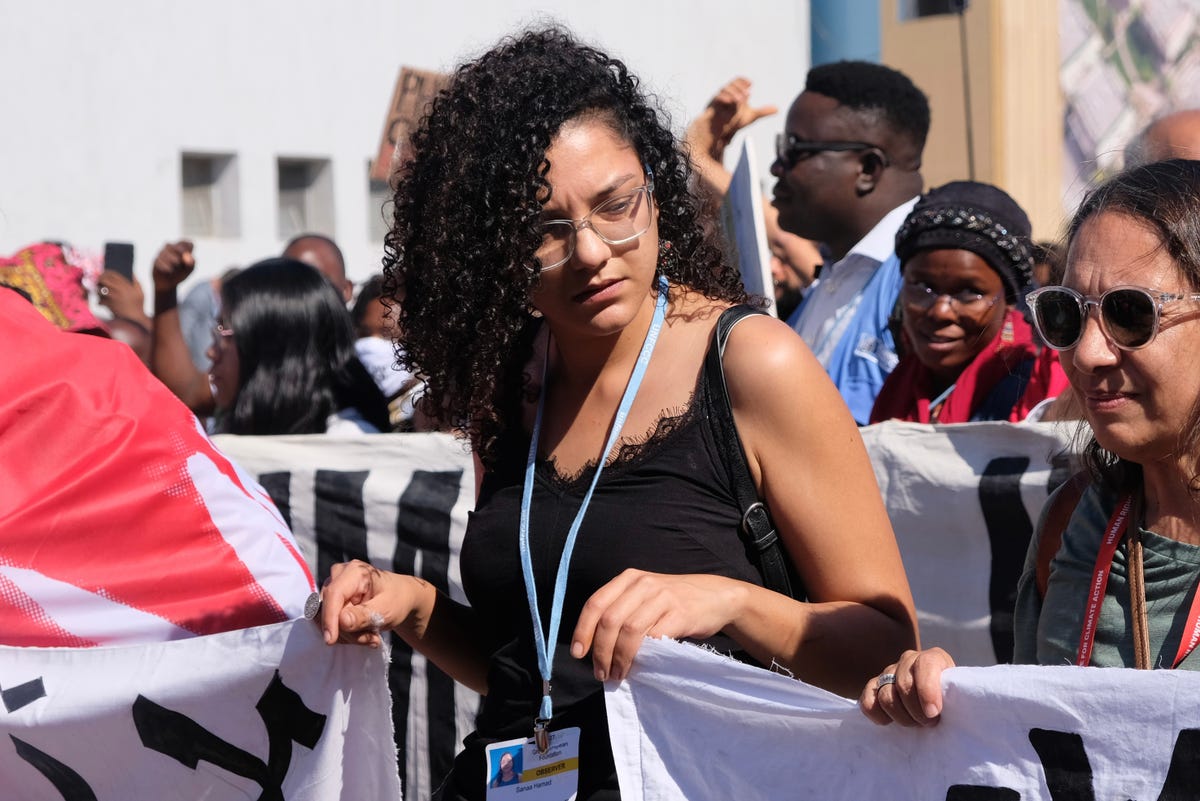 Sanaa Seif at a COP27 protest