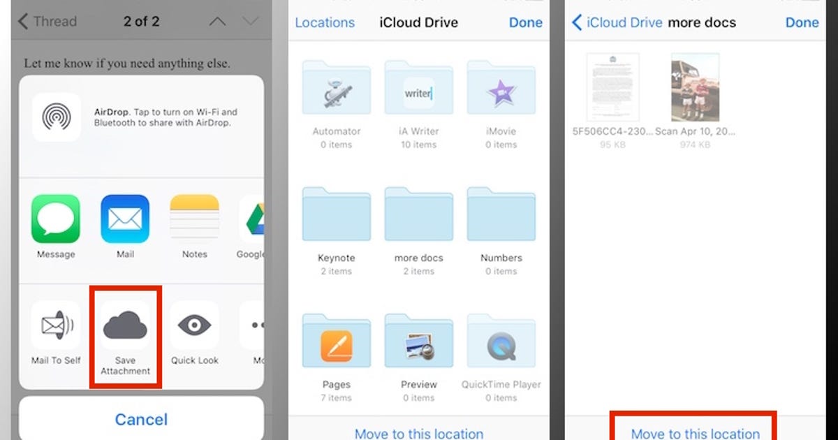 How to save email attachments in iOS to iCloud Drive - CNET