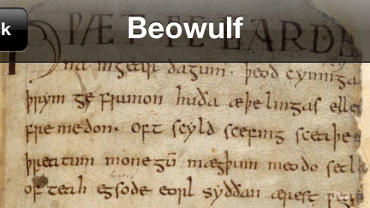Bewoulf, as viewed in the iPhone version of the British Library's Treasures app