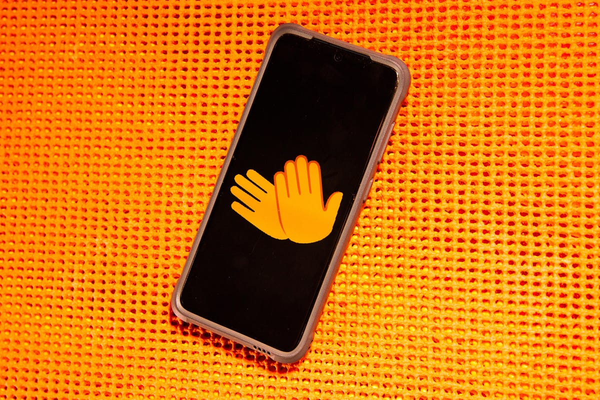 Android phone with hands emoji