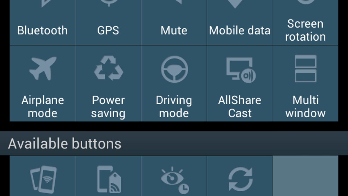Galaxy Note 2 notification panel settings