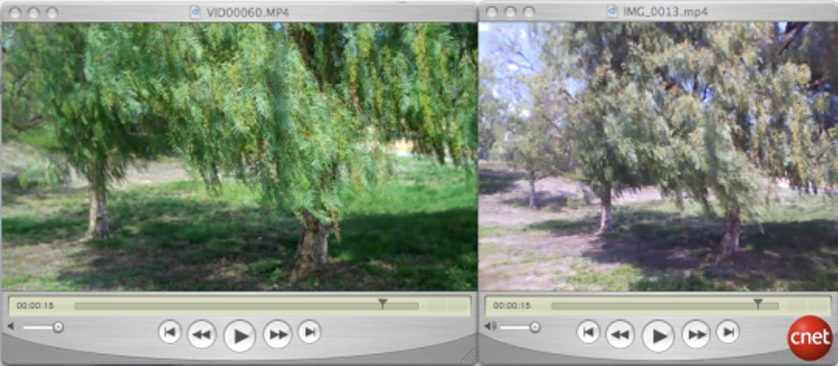Image comparing video frame stills from iPod Nano and Flip Ultra HD camcorder.