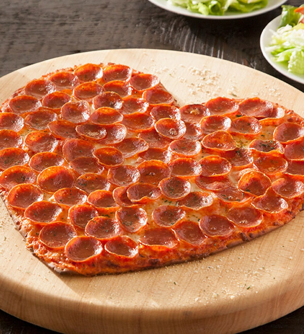 A heart-shaped pepperoni pizza from Donatos