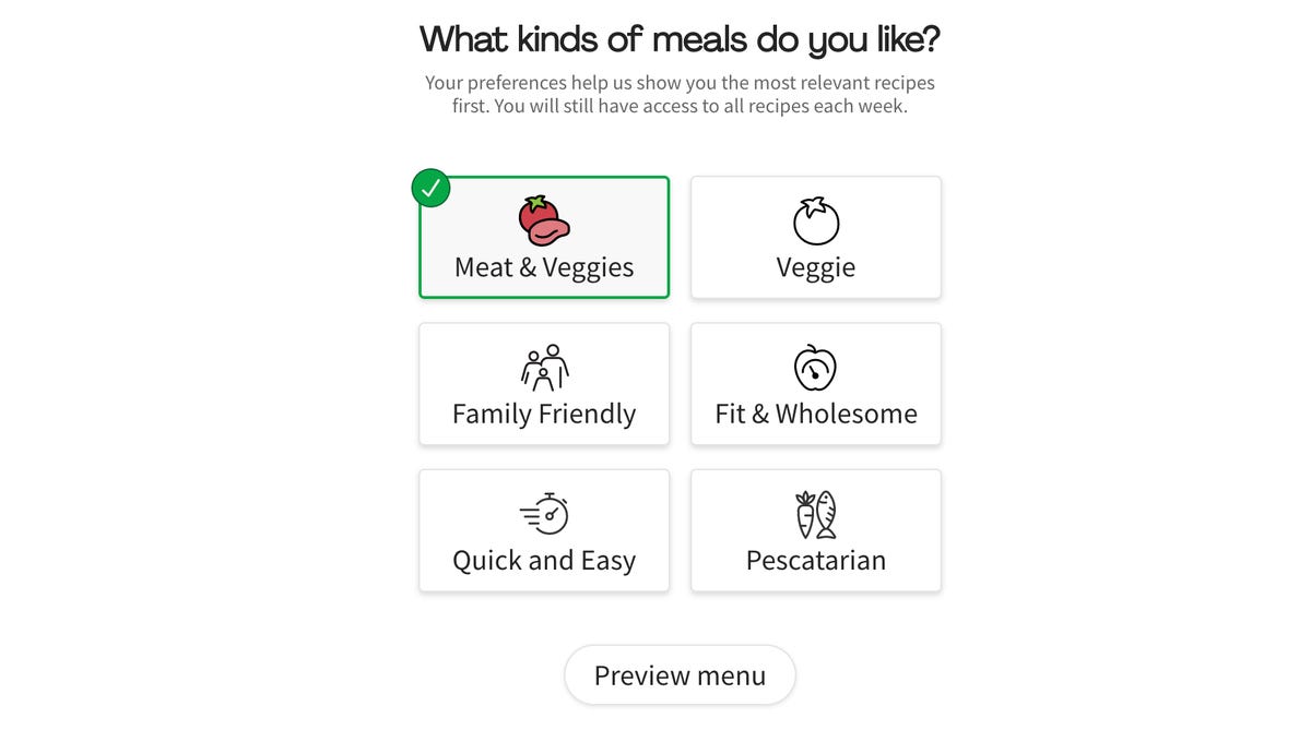 A look at HelloFresh's meal categories. 