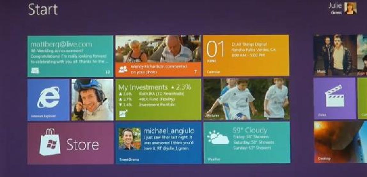 Windows 8 has a very different interface. These dynamically updated tiles represent apps.