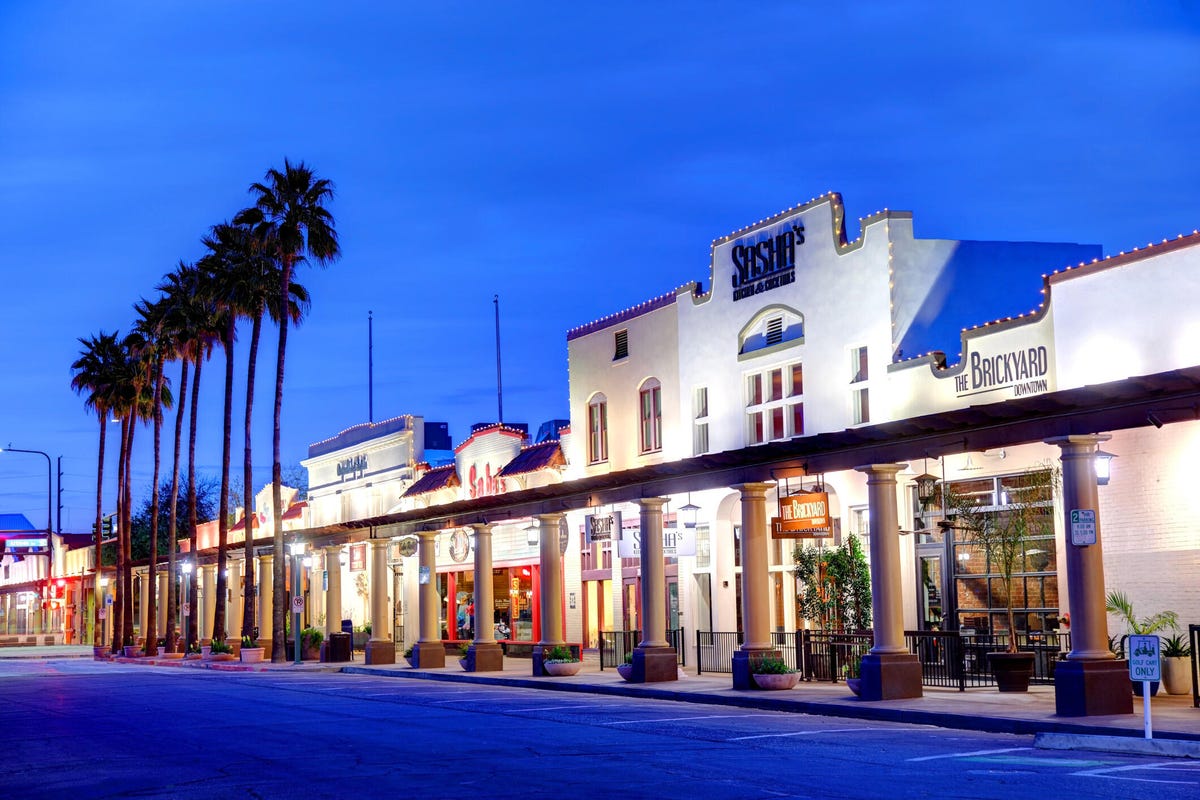 Street view of historic downtown Chandler, a city in Maricopa County, Arizona.