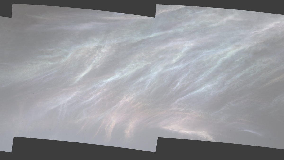 Dainty, iridescent clouds in the Martian sky.