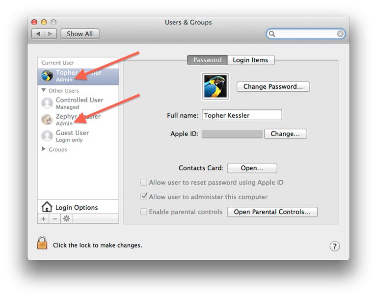 Users & Groups system preferences