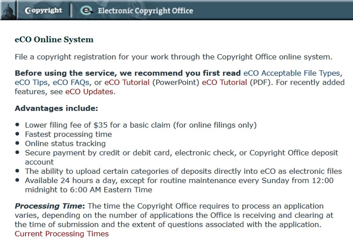 Electronic Copyright Office site