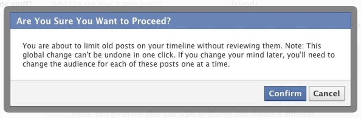 Facebook warning about changing access to past posts