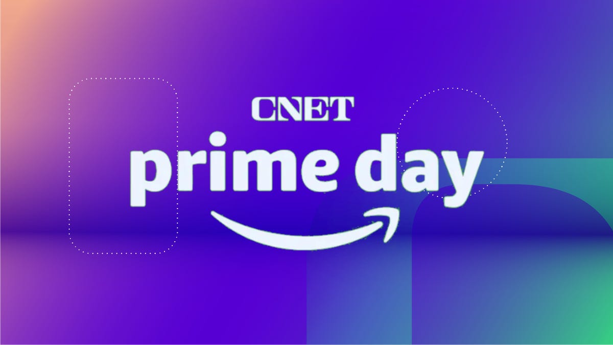 Os logotipos CNET e Prime Day são exibidos contra um fundo gradiente azul e roxo.