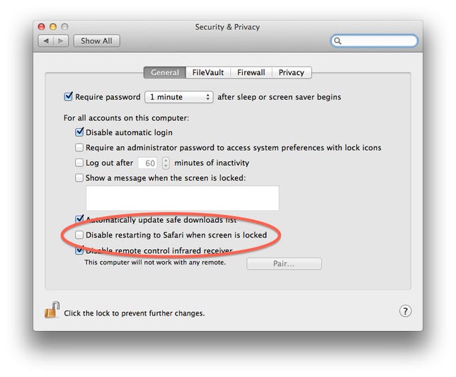Security system preferences
