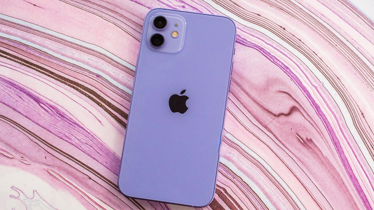 Rear view of purple iPhone 12