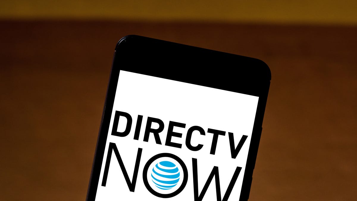 The DirecTV Now logo on a smartphone screen.
