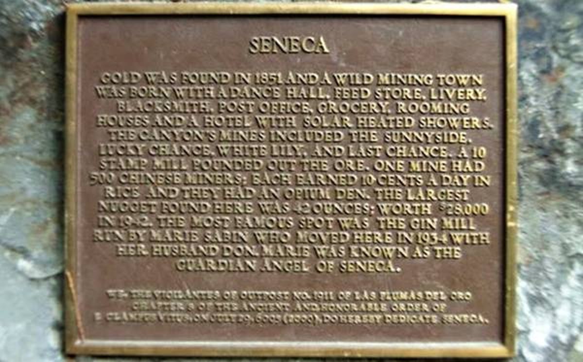 Commemorative plaque detailing the history of Seneca.