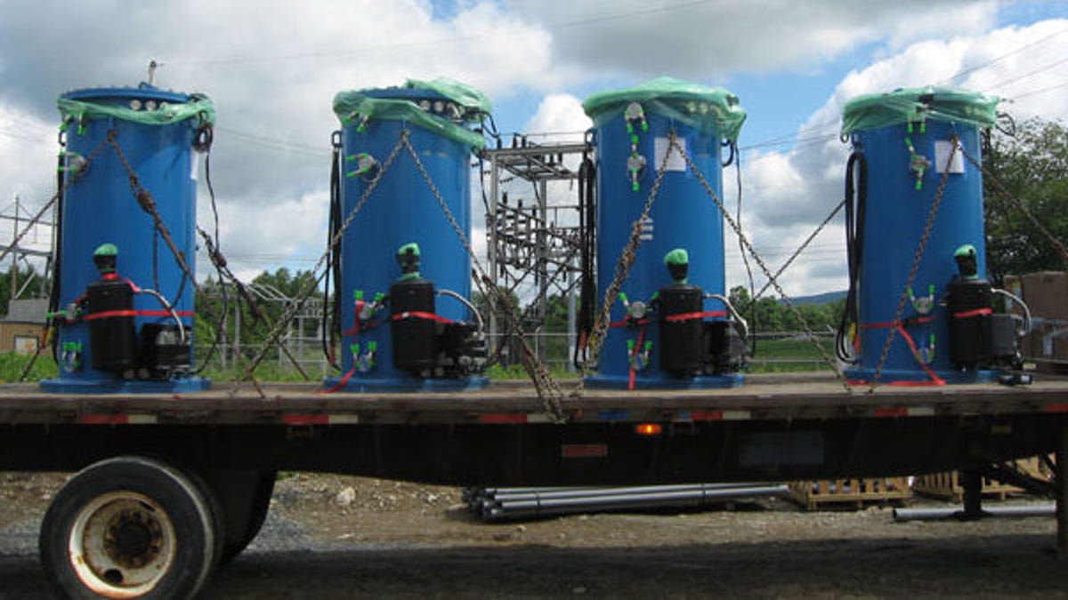 Beacon Power flywheels on the way toward the first large-scale flywheel storage facility.