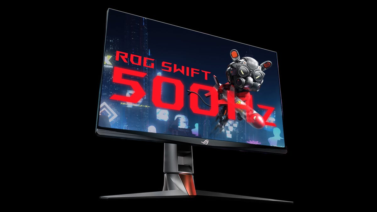 Asus ROG Swift 500Hz monitor, with name displayed on screen