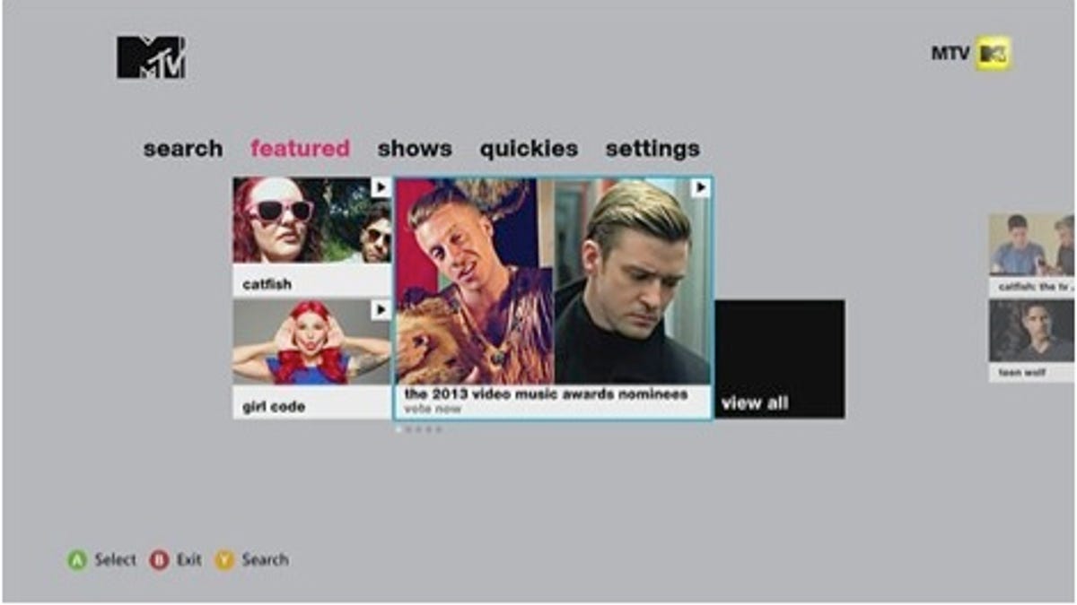 Screenshot of MTV app on Xbox