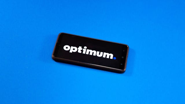 optimum logo on a phone screen with a blue background
