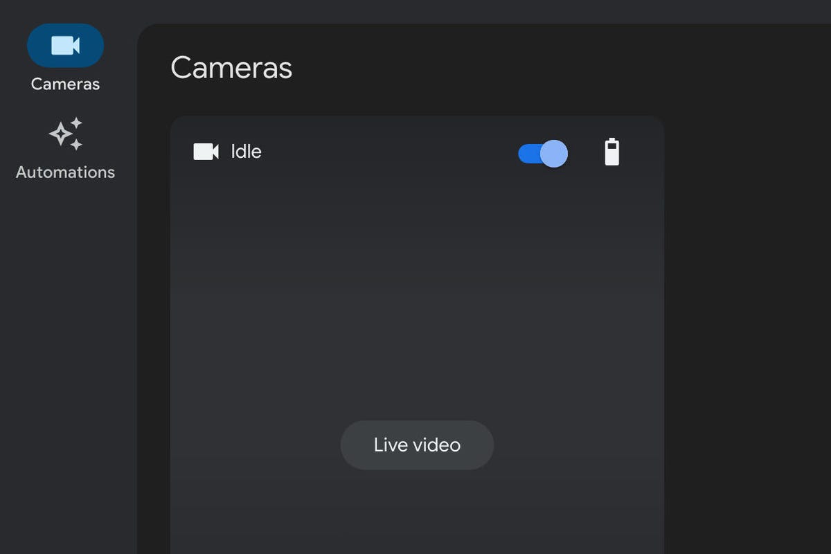 The Cameras section of the Google Home for web app.